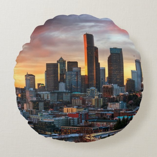 Columbia centre en het centrum van Seattle, Seattl Rond Kussen (Voorkant)