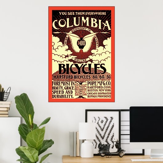 Columbia fietsen ~  fiets Adverteren Poster (Thuiskantoor)