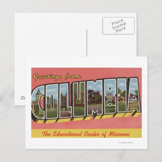 Columbia, Missouri - Grote letterscènes Briefkaart (Voorkant / Achterkant)