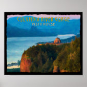 Columbia River Gorge en Vista House retro print (Voorkant)