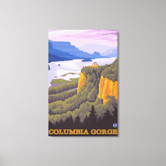 Columbia River Gorge Scene met Crown Point Canvas Afdruk (Voorkant)