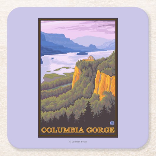 Columbia River Gorge Scene met Crown Point Kartonnen Onderzetters (Voorkant)