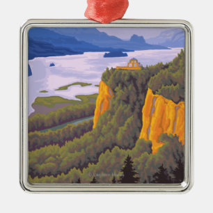 Columbia River Gorge Scene met Crown Point Metalen Ornament