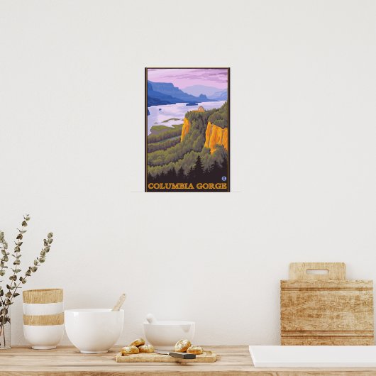 Columbia River Gorge Scene met Crown Point Poster (Keuken)