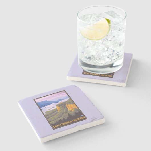 Columbia River Gorge Scene met Crown Point Stenen Onderzetter (Zijkant)