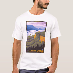 Columbia River Gorge Scene met Crown Point T-shirt