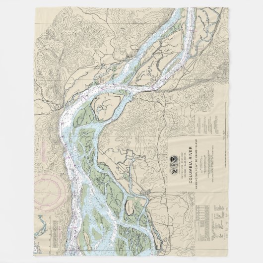 Columbia River Nautische Grafiek 18523 Fleece Deken (Voorkant)