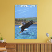Columbia River, Washington Eagle Diving Canvas Afdruk (Insitu (Woonkamer))
