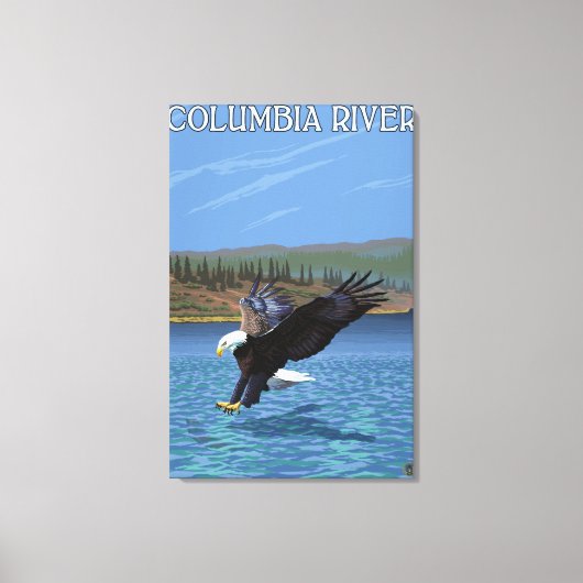 Columbia River, Washington Eagle Diving Canvas Afdruk (Voorkant)