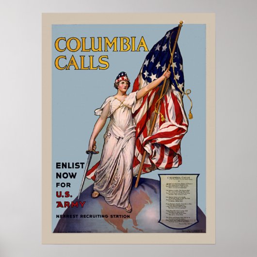 Columbia roept  WW1 legerinschrijving op Poster (Voorkant)