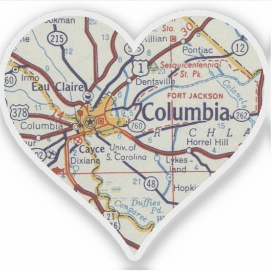 Columbia SC  kaart Sticker (Voorkant)