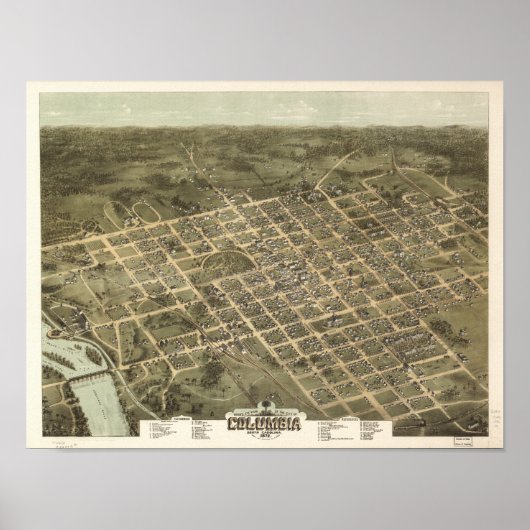 Columbia South Carolina 1872 Antiek Panorama Poster (Voorkant)