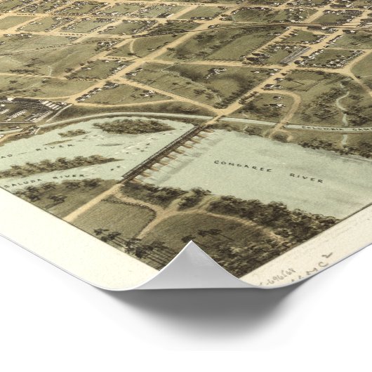 Columbia South Carolina 1872 Antiek Panorama Poster (Hoek)