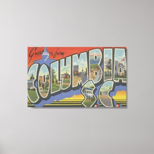 Columbia, South Carolina - Grote letterscènes Canvas Afdruk (Voorkant)