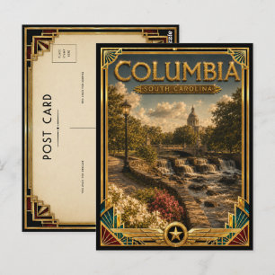 Columbia South Carolina Vintage Art Deco Goud Briefkaart