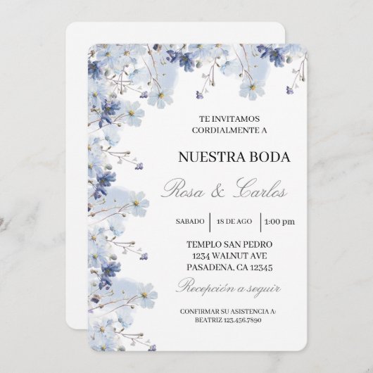 Columbine bloem lijst Spaans bruiloft uitnodiging (Voorkant / Achterkant)