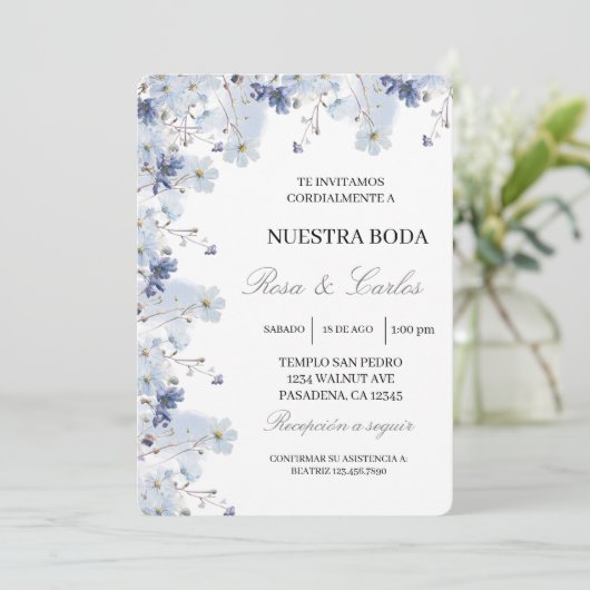 Columbine bloem lijst Spaans bruiloft uitnodiging (Staand voorkant)