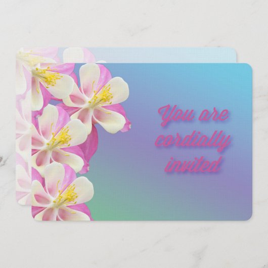 Columbine Bloem Roze & Wit Verjaardag Uitnodiging (Voorkant / Achterkant)