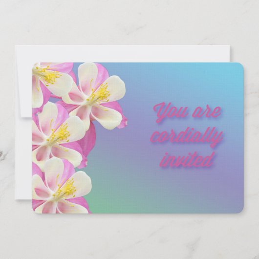 Columbine Bloem Roze & Wit Verjaardag Uitnodiging (Voorkant)