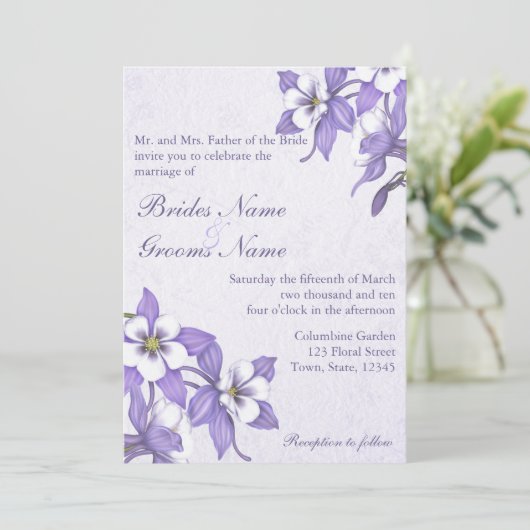 Columbine Boeket 2 bruiloft uitnodigingen (Staand voorkant)