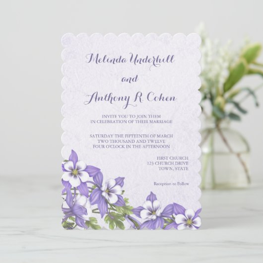 Columbine Boeket Bruiloft Uitnodigingen (Staand voorkant)