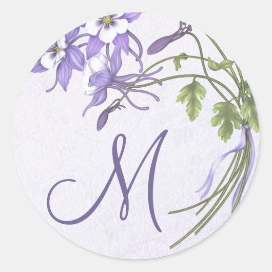 Columbine Bouquet Monogram Seal Ronde Sticker (Voorkant)