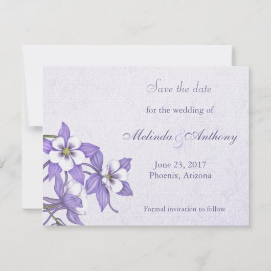 Columbine Bouquet Save the Date (Achterkant)