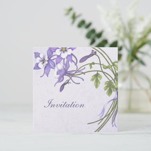 Columbine bruiloft uitnodigingen - Metallic Champa (Staand voorkant)