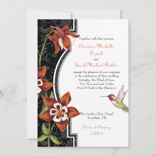Columbine Hummingbird Wedding Invitation Sinaasapp Kaart (Voorkant)