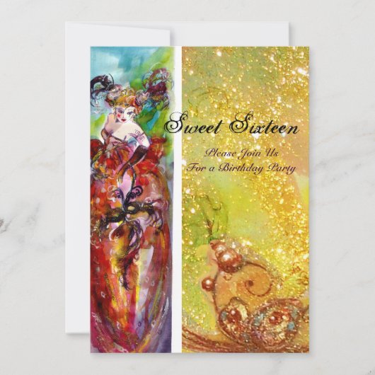 COLUMBINE, Mardi Gras, Sweet 16 Masquerade Party Kaart (Voorkant)