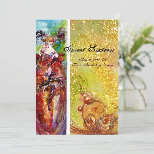 COLUMBINE, Mardi Gras, Sweet 16 Masquerade Party Kaart (Staand voorkant)