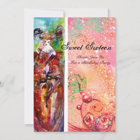 COLUMBINE ,Sweet 16 Masquerade Party,roze goud Kaart (Voorkant)