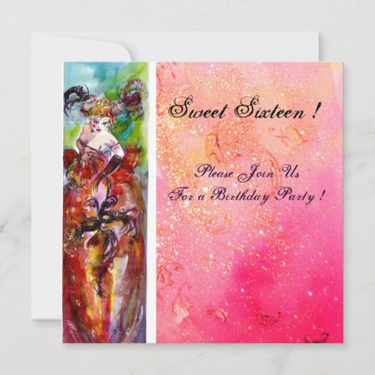COLUMBINE, Sweet Sixteen Masquerade Party, fuchsia Kaart (Voorkant)