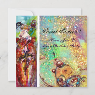 COLUMBINE, Sweet Sixteen Masquerade Party, rood bl Kaart