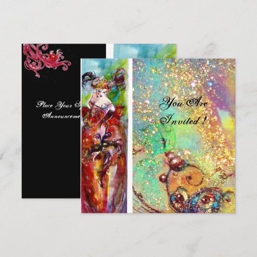 COLUMBINE, Sweet Sixteen Masquerade Party, rood bl Kaart (Voorkant / Achterkant)