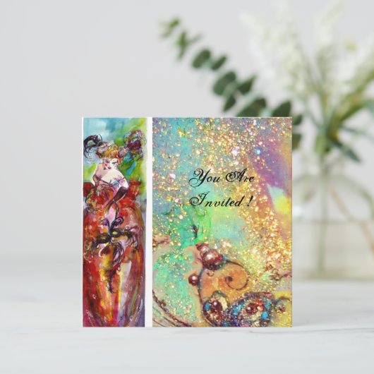 COLUMBINE, Sweet Sixteen Masquerade Party, rood bl Kaart (Staand voorkant)