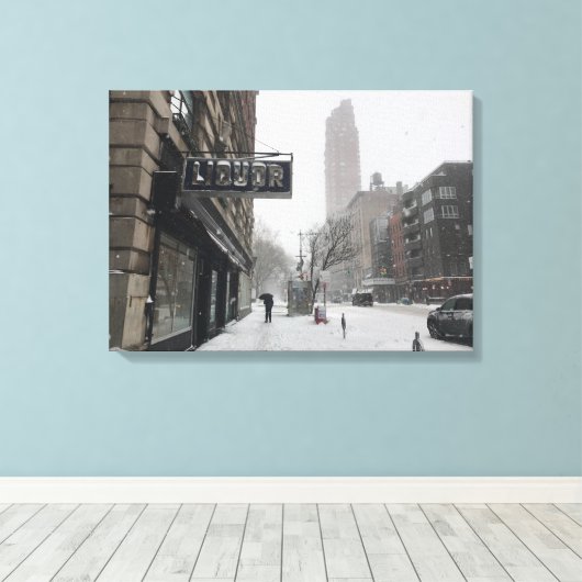 Columbus Avenue Liquor Store NYC Snowstorm Winter Canvas Afdruk (Insitu (Houten vloer))