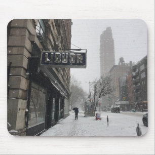 Columbus Avenue Liquor Store NYC Snowstorm Winter Muismat