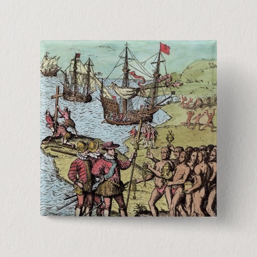 Columbus bij Hispaniola Vierkante Button 5,1 Cm (Voorkant)