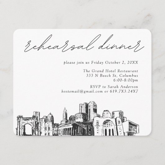 Columbus bruiloft Elegant repetitie diner Informatiekaartje (Voorkant)