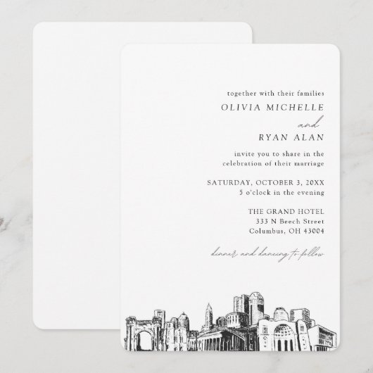Columbus bruiloft elegante skyline uitnodiging (Voorkant / Achterkant)