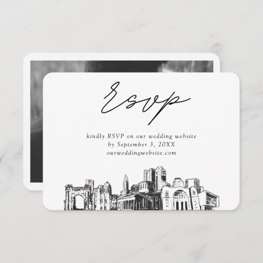 Columbus Bruiloft Minimalistische Schets RSVP Informatiekaartje (Voorkant / Achterkant)