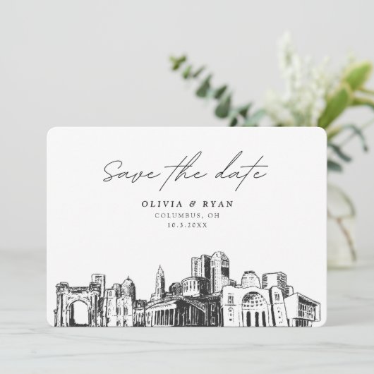 Columbus Bruiloft Modern Save the Date Kaart (Staand voorkant)