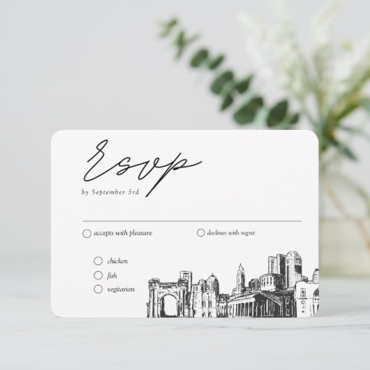 Columbus Bruiloft Traditionele RSVP Maaltijd Optie Informatiekaartje (Staand voorkant)