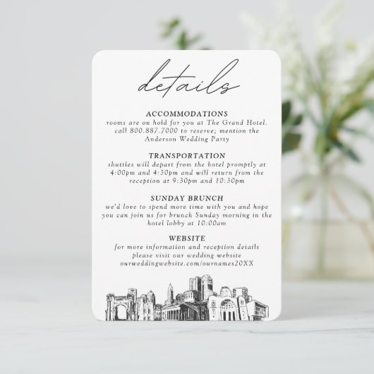 Columbus bruiloft verticale details informatiekaartje (Staand voorkant)