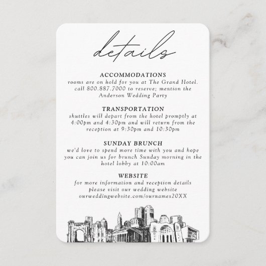 Columbus bruiloft verticale details informatiekaartje (Voorkant)