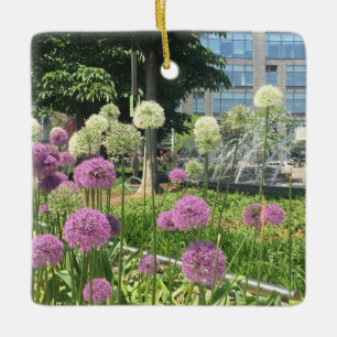 Columbus Cirkel NYC Allium Fountain Flowers Foto Keramisch Ornament