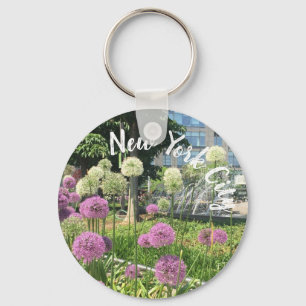 Columbus Cirkel NYC Allium Fountain Flowers Foto Sleutelhanger