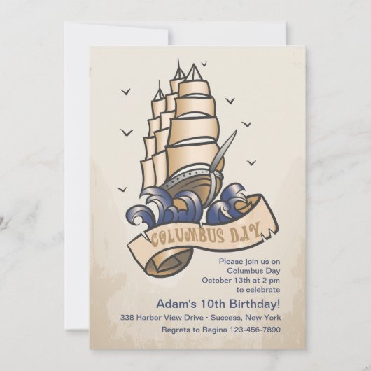 Columbus Day Ship Invitation Kaart (Voorkant)