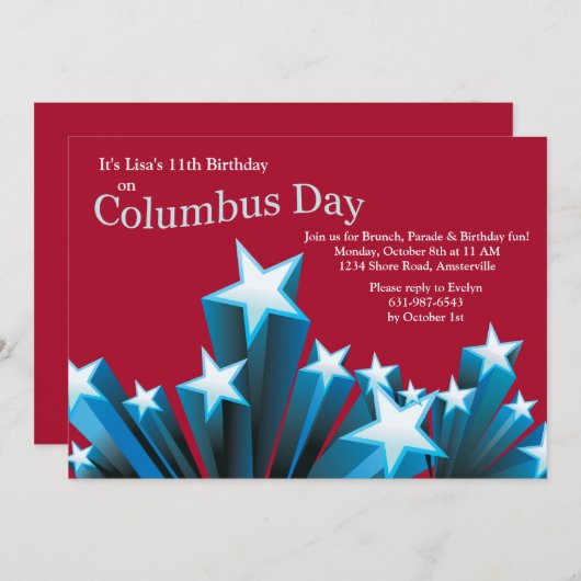 Columbus Day Stars Uitnodiging (Voorkant / Achterkant)